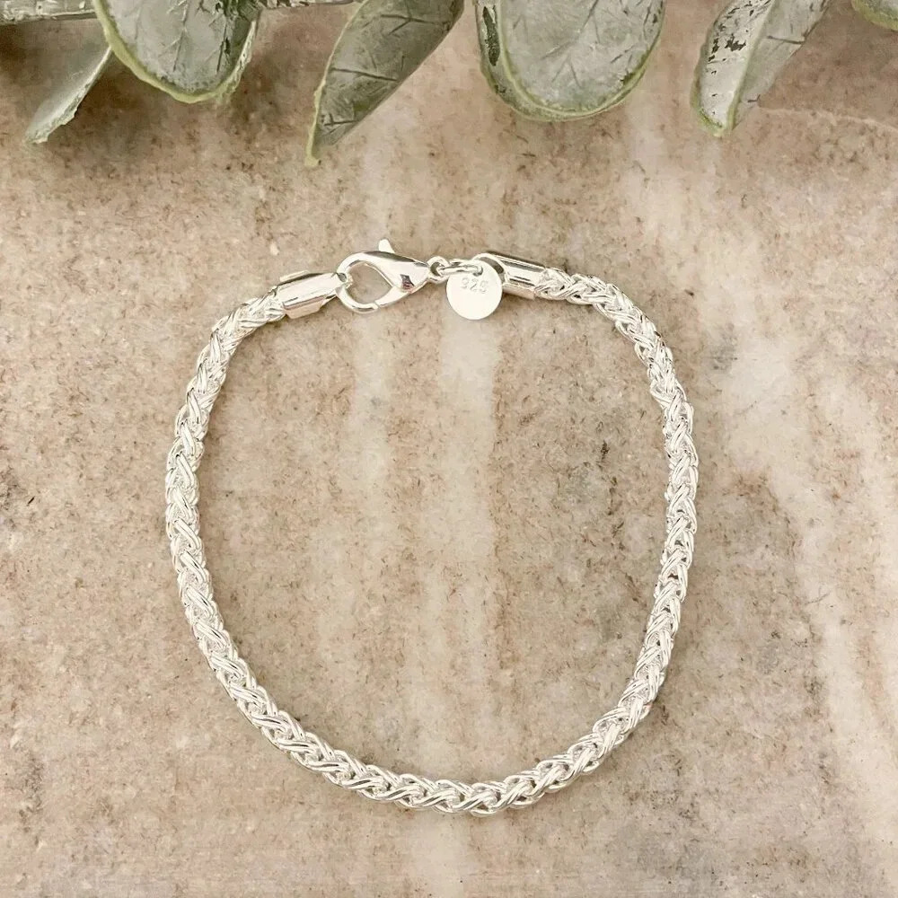 925 Sterling Silver Dainty Twist Chain Bracelet Stackable Chain Bracelet